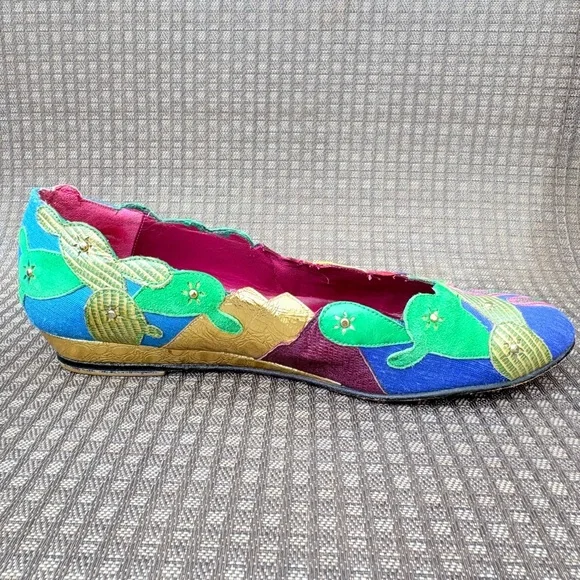 Vtg 80’s Beverly Feldman Women’s 8.5 Leather Wedge Flats Southwest Cowboy Desert - Picture 5 of 11